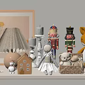 Decorative Ornament Collection With Nutcrackers Stuffed Animals Small House Candles Lamp For Shelf