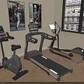 Indoor Sports Equipment Setup With Stationary Bike Treadmill Elliptical Trainer And Digital Screens