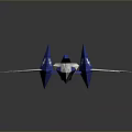 Futuristic Blue And White Spacecraft With Multiple Wings And Aerodynamic Structure For Cosmic Exploration
