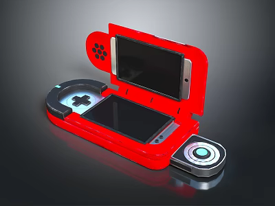 Red Handheld Game Console With Dual Screens Clamshell Design And Control Buttons 3d model