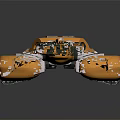 Orange And White Futuristic Flying Vehicle With Green Transparent Cockpit And Streamlined Design