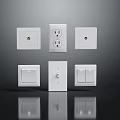 White Electrical Switches and Sockets Hardware Tools Set Arranged on Dark Background with Reflections 3d model