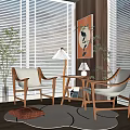 Modern Elegant Reception Room Interior With Wooden Armchairs Table Lamps And Wall Art
