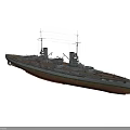 Vintage Battleship with Gray Upper Hull Red Lower Section Two Funnels Masts and Deck Equipment