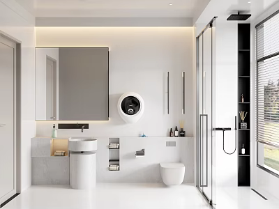 Modern Bathroom Interior Design With White Sink Toilet Glass Shower And Stone Countertop 3d model