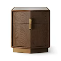 Modern Wooden Bedside Table With Vertical Ribbed Design And Gold Handle 3d model