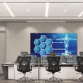 Modern Monitoring Room Interior With Big Screen And Office Chairs