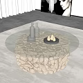 Round Glass Top Coffee Table With Natural Pebble Base And Modern Design