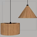 Modern Wooden Pendant Lights With Conical and Drum Ribbed Shades for Interior Lighting Design