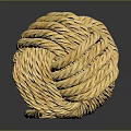 Decorative Yellow Coiled Rope Ball With Shiny Texture On Dark Surface 3d model
