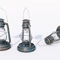 Three Vintage Metal Candle Lanterns With Glass Shades And Distressed Finish