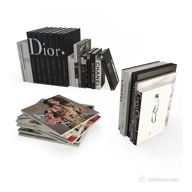 Fashionable Books Magazines Stacked Collection With Dior Chanel Coffee Table Reading Material 3d model 