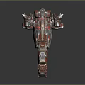 Industrial Cosmic Transport Spaceship With Metallic Structure And Red Accents