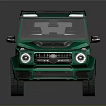 Stylish Green SUV with Roof Rack Red Accented Wheels and Tough Front Grille Design