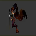 Fantasy Character Creature Design With Orange Purple Feathered Wings And Spear