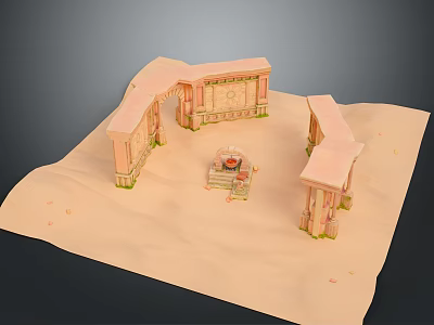 Modern Desert Inspired Architectural Scene With Sand Arches Columns And Central Fire Pit 3d model