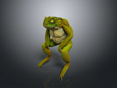 Green Reptile Standing In Gray Background With Yellow Eyes And Textured Skin 3d model