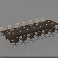 Modern Rectangular Wooden Conference Table With Office Chairs And Decorative Vases 3d model