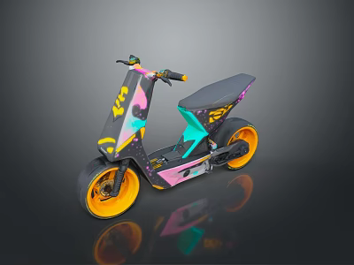 Modern Colorful Bicycle With Yellow Wheels Geometric Patterns And Number 43 3d model