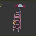 Wooden Multi Tiered Outdoor Furniture With Red And White Umbrella Seat And Storage Shelf