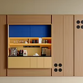 Modern Wooden Sideboard With Blue Cabinet Yellow Base And Black Circular Accents