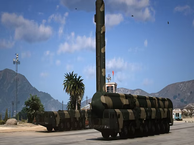 Multi Wheel Functional Vehicle With Camouflage Paint And Military Missile Launcher 3d model