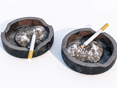 Decorative Ashtray Set With Black Ceramic Holders And Cigarette Ash Butts 3d model
