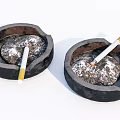 Decorative Ashtray Set With Black Ceramic Holders And Cigarette Ash Butts