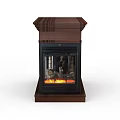 Wooden Fireplace Unit With Black Glass Doors Side Cabinet And Simulated Flames