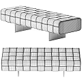 Modern Upholstered Bed Bench With Grid Pattern And Black Metal Legs For Bedroom