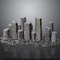 Wooden And Stone Decorative Columns With Various Heights On Gravel Base Structure