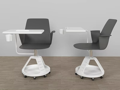Gray Office Chairs With Swivel Base Wheels Small Tables And Cup Holders 3d model