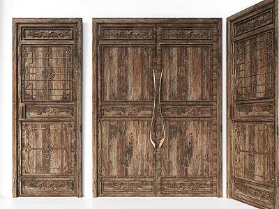 Vintage Carved Wooden Swing Door With Ornate Design And Antique Style 3d model