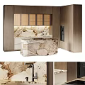 Modern Kitchen Cabinets With Wooden Finish Marble Countertop And Built in Appliances
