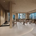 Cozy Modern Café Interior With Bar Counter Bar Stools And Wine Display Shelves