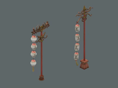 Traditional Chinese Lantern Structures With Red Poles Dragon Decorations And White Lanterns 3d model