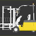 Yellow And White Forklift Truck With Cab Fork Attachment And Reflective Surface