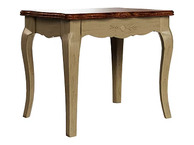 Classic Wooden Stool With Carved Design Dark Top And Curved Light Legs 3d model