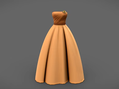 Elegant Strapless Tan Dress with Waist Flower Detail and Full Skirt 3d model