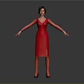 Female Character In Red Dress With Arms Outstretched On Gray Black Gradient Background