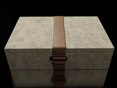 Decorative Ornament Set With Gray Textured Box Brown Strap And Metal Clasp 3d model