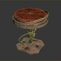 Red Cushioned Stool With Metal Hexagonal Base And Retro Industrial Design