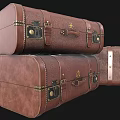 Vintage Leather Suitcases with Metal Buckles and Retro Design Stacked in Classic Arrangement