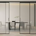 Sliding Glass Doors With Black Frames In Modern Sleek Dining Area Interior 3d model
