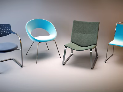 Modern Single Chairs With Various Designs Blue Green Colors And Metal Legs 3d model