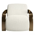 Stylish Modern Single Chair With Light Fabric Upholstery And Metallic Armrests