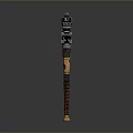Ornate Weapon Staff Featuring Tower Shaped Top And Carved Wooden Shaft