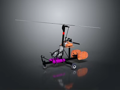 Detailed Helicopter Model With Rotor Blade Landing Gear And Orange Seat Wheels 3d model