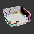 Modern Interior Scene With White And Red Design Display Platform Steps And Screen