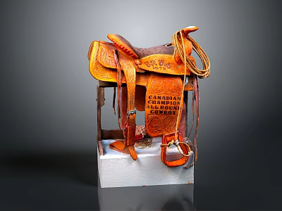 Genuine Leather Saddle as Daily Living Essential with Brown Finish Straps and White Base 3d model